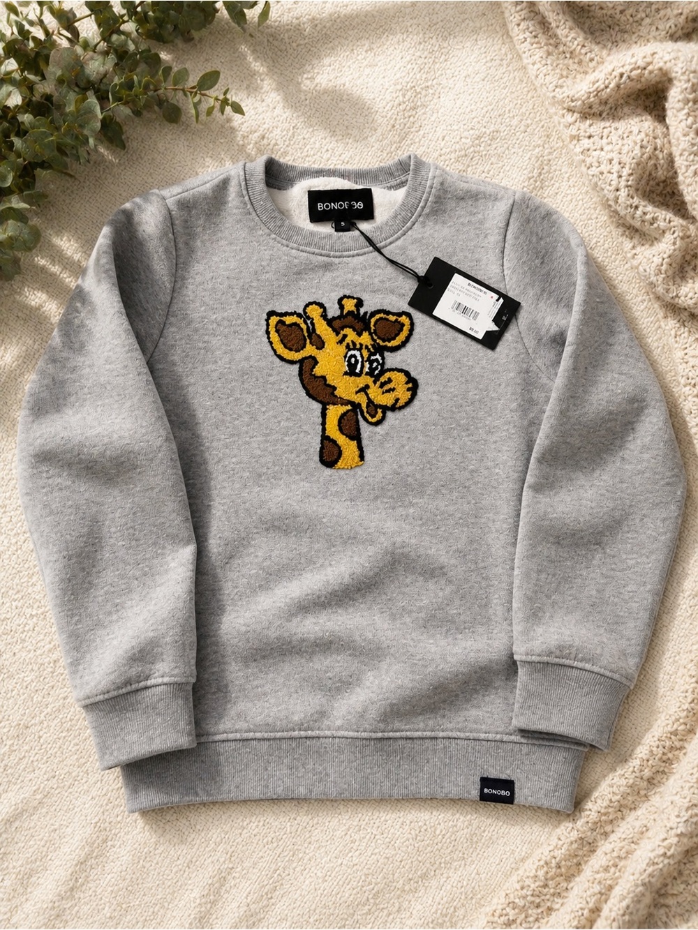 Bonobos Kids Gray Crewneck Sweatshirt with Yellow Giraffe Motif